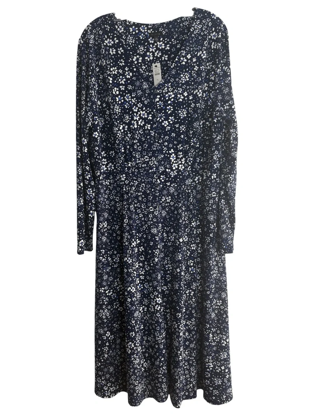 TALBOTS Long-Sleeve Floral Dress in Blue / Lavender / White Size XL — NWT